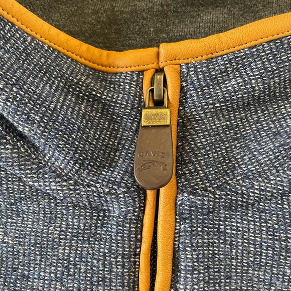 ORVIS Leather Trim 1/4 Zip Cotton Blend Pull Over in Heather Blue Size L - Picture 3 of 8